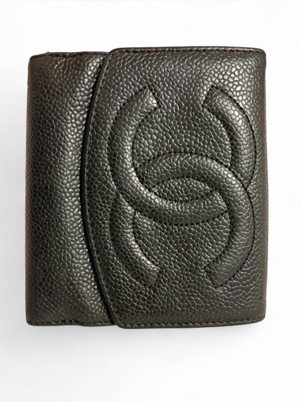 CHANEL Black Pebbled Leather Card & Key Holder with Embossed CC